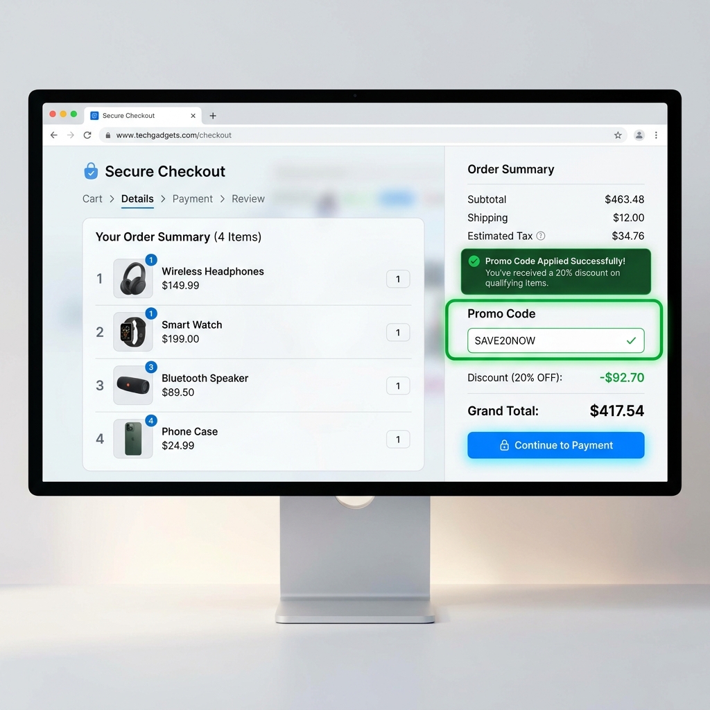 Verified Promo Code Checkout Screen